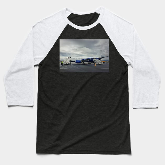 plane boarding Baseball T-Shirt by psychoshadow